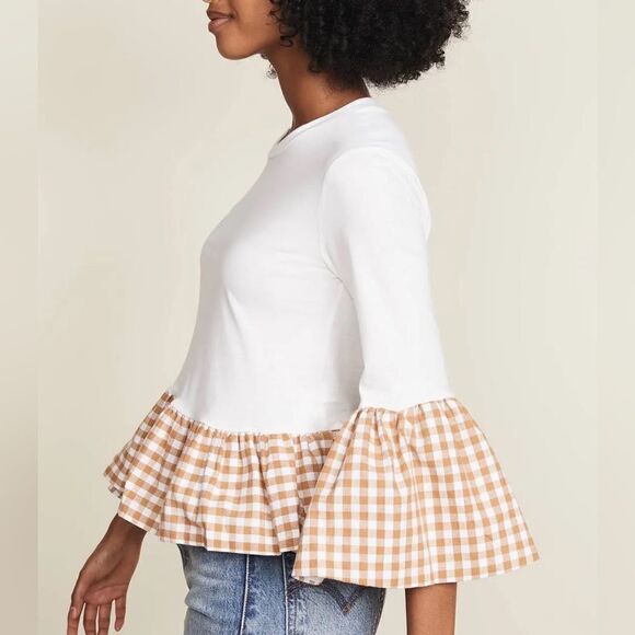 English Factory Gingham Bell Hem Sleeve Top Size Medium - Picture 2 of 6